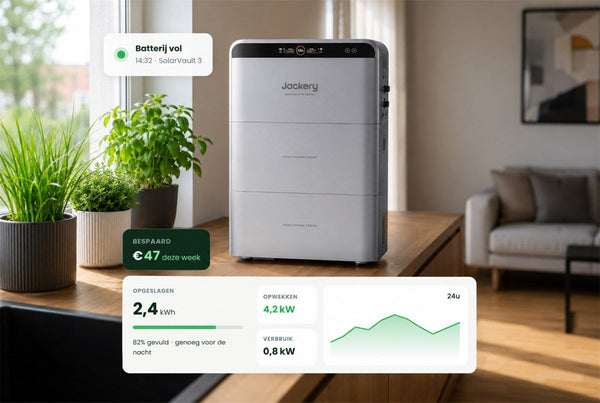 Illustratie die uitlegt hoe een thuisbatterij werkt en welke capaciteit past bij een huishouden
