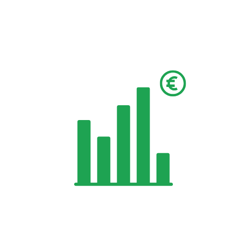 Staafgrafiek met euromunt die de uurprijzen op de EPEX-markt voorstelt