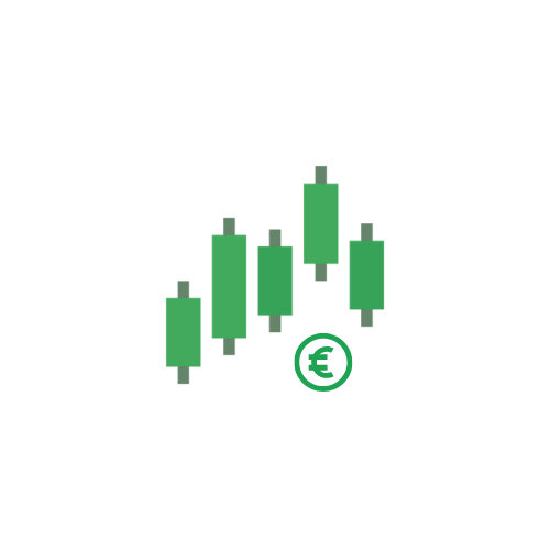 Candlestick-grafiek met euromunt als symbool voor optimalisatie van energiekosten